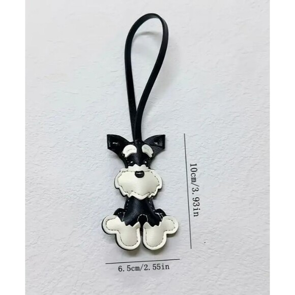 Brown Schnauzer Dog Keyring Keychain Key Ring Faux Leather - Picture 5 of 6